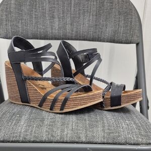 BOGO: Blowfish Malibu Black Strappy Wedge Sandals Size 9